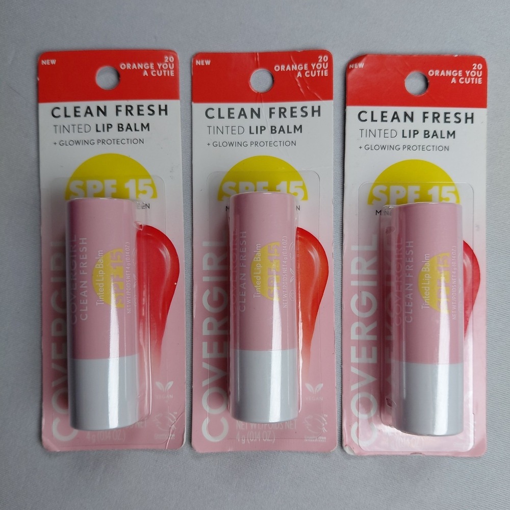 3X COVERGIRL Clean Fresh Tinted Lip Balm #20 Orange You A Cutie SPF 15 Lot Of 3